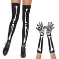 thumbnail image 3 of Calcetines hasta el muslo para mujer, diseño de calavera, esqueleto, hueso, Halloween, cosplay, 3 of 5
