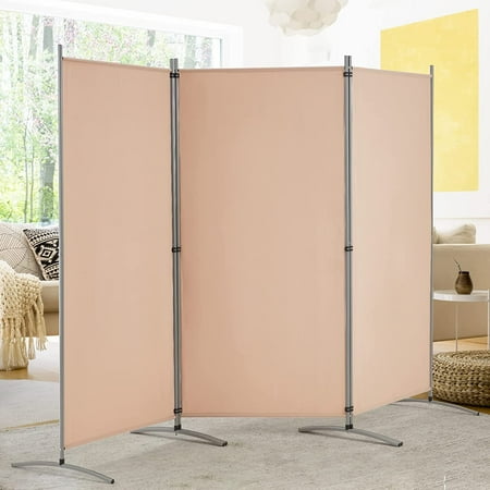 YODOLLA 3 Panel Room Divider 6 FT Tall Folding Privacy Screen Fabric Office Partition - Beige