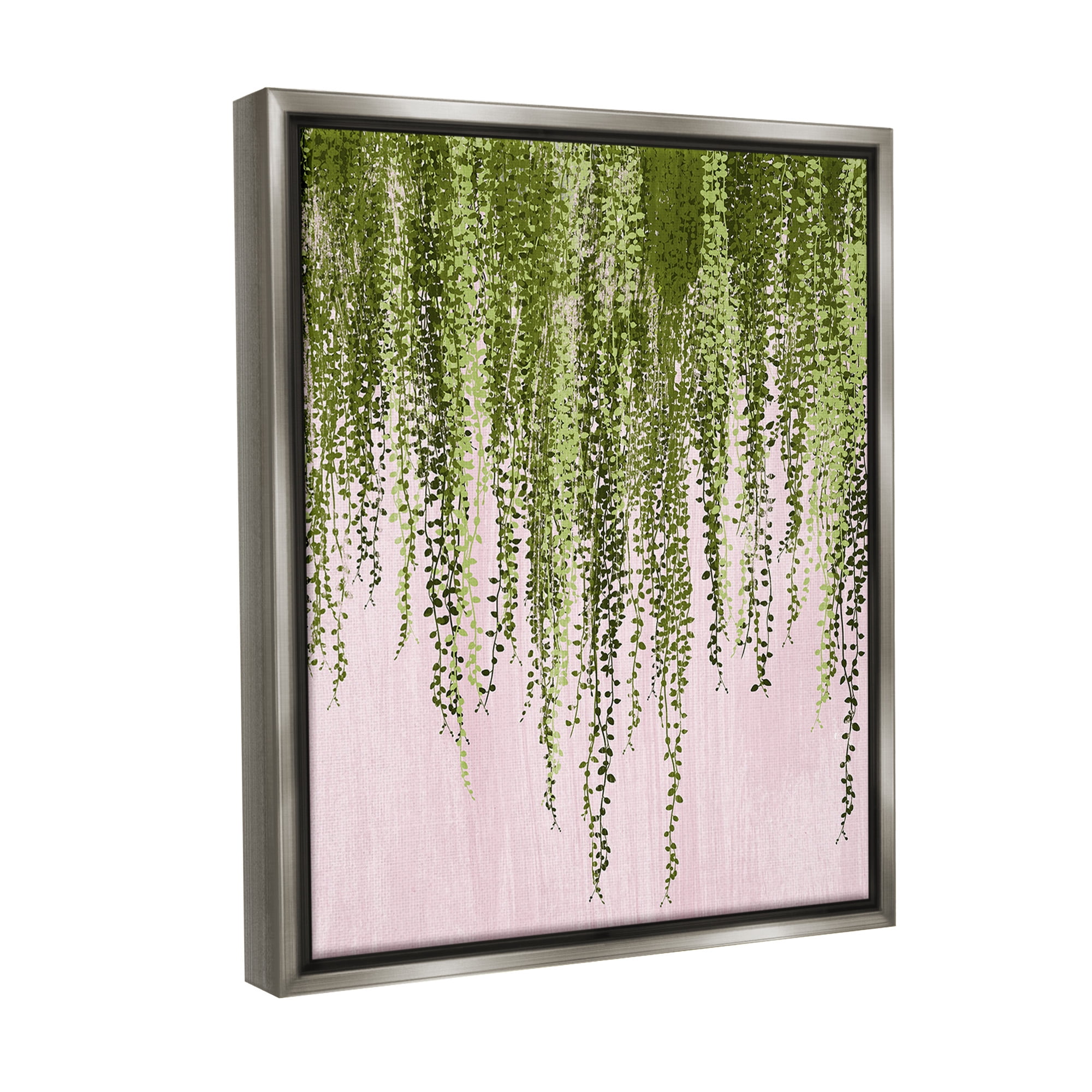 Stupell Industries Willow Leaves on Pink Botanical & Floral Painting Gray Floater Framed Canvas Art Print Wall Art, 25 x 31