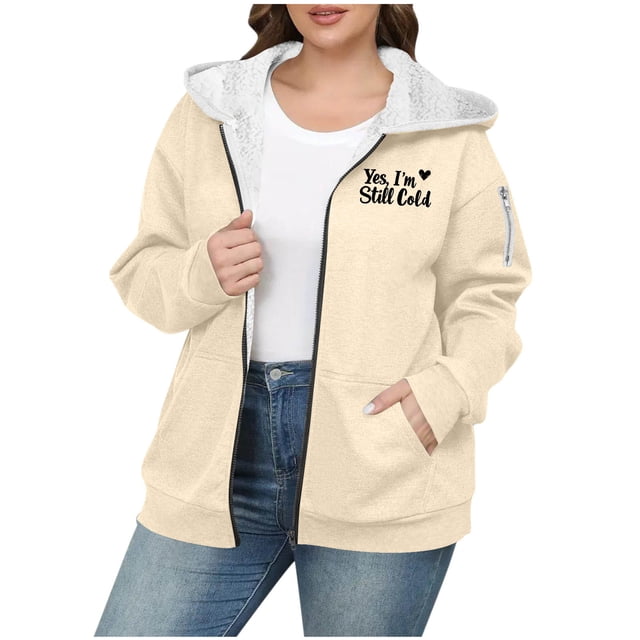 Sweaters for Women: Large Size Solid Color Zipper Hooded Plus Velvet Thickened Jacket, Drop Shoulder Long Sleeve for Cold Weather