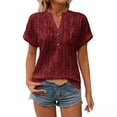 thumbnail image 3 of PIWHJQK Women Casual Short Sleeve T Shirt Blouses Women V-neck Solid Tee Top Casual Button Summer Fashion Style Summer Outfits, 3 of 6