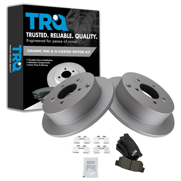 TRQ Rear Brake Pad & Rotor Kit Brake Pads Brake Rotor Ceramic Premium G-Coated Fits Select 2001-2006 Hyundai Santa Fe 2009 Tucson 2005-2010 Kia Sportage