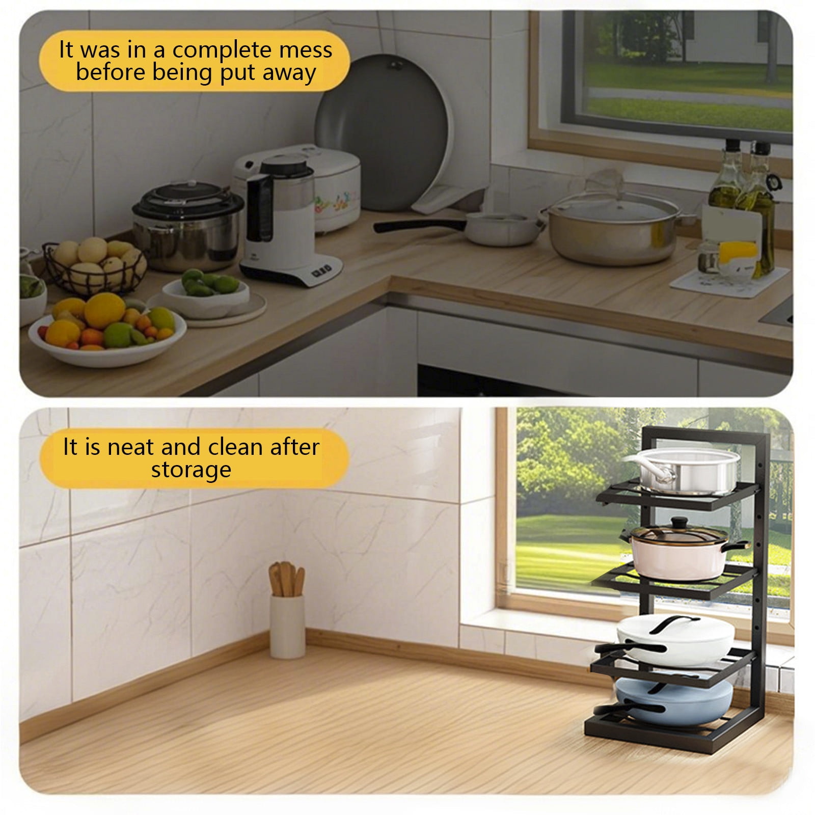 HOZVOMI Adjustable 4 Tier Pot Rack Kitchen Organizer Multi Shelved Storage Under Sink Cabinet Space Saving Easy To Assemble