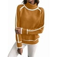 thumbnail image 2 of Fall Sweaters for Women Trendy Cute Cozy - Long Sleeve Colorblock Knitted Pullover Tops Caramel Color XL, 2 of 7