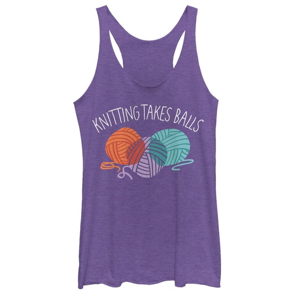 Women's CHIN UP Knitting Takes Balls  Racerback Tank Top Purple Heather Medium