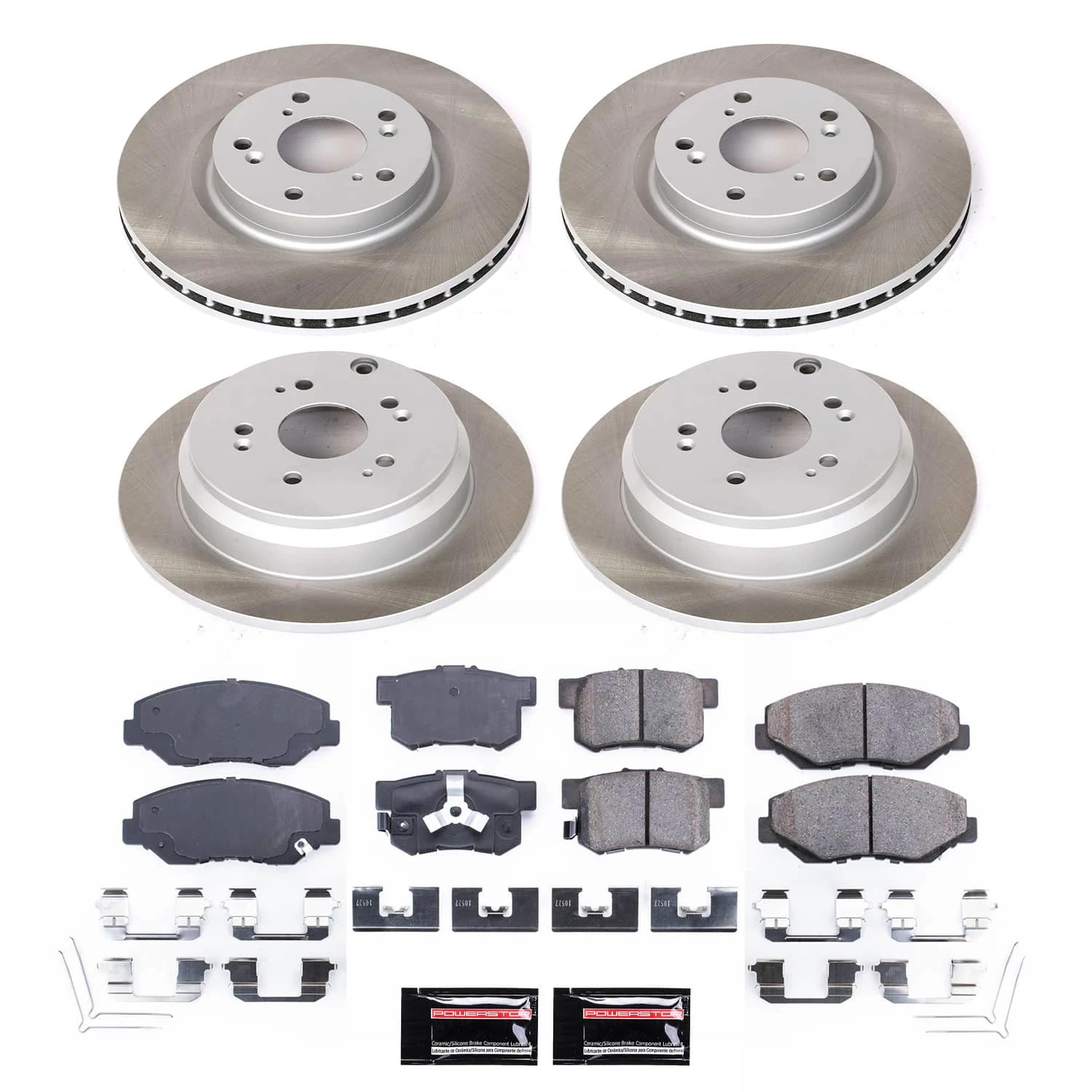 PowerStop Front and Rear Semi-Coated Rotor and Low-Dust Ceramic Brake Pad Kit SC6489