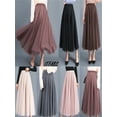 thumbnail image 4 of Gureui Women Elegant Tutu Swing Skirts Solid Color Multilayer Tulle Pleated Elastic High Waist Mesh Long Formal Wedding Party A-Line Midi Skirt, 4 of 5