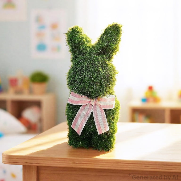 Faux Grass Sitting Bunny Tabletop Decoration, Green, 15.5