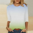 thumbnail image 2 of BLVB Womens Tops 3/4 Sleeve Gradient Cute Tops Crewneck Slim Fit Half Sleeve Tshirts Shirts Fall Fashion Blouse Tunic Green, 2 of 5