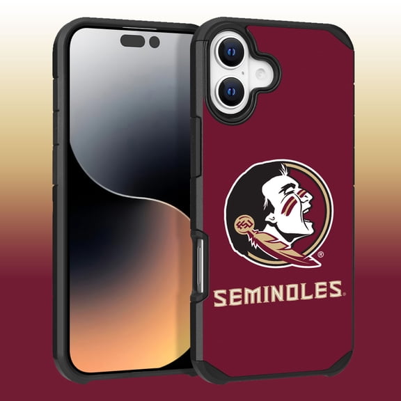 Apple iPhone 16 Plus (6.7) - Licensed NCAA of Florida State University Seminoles Logo on Red Textured Dual Layer Case