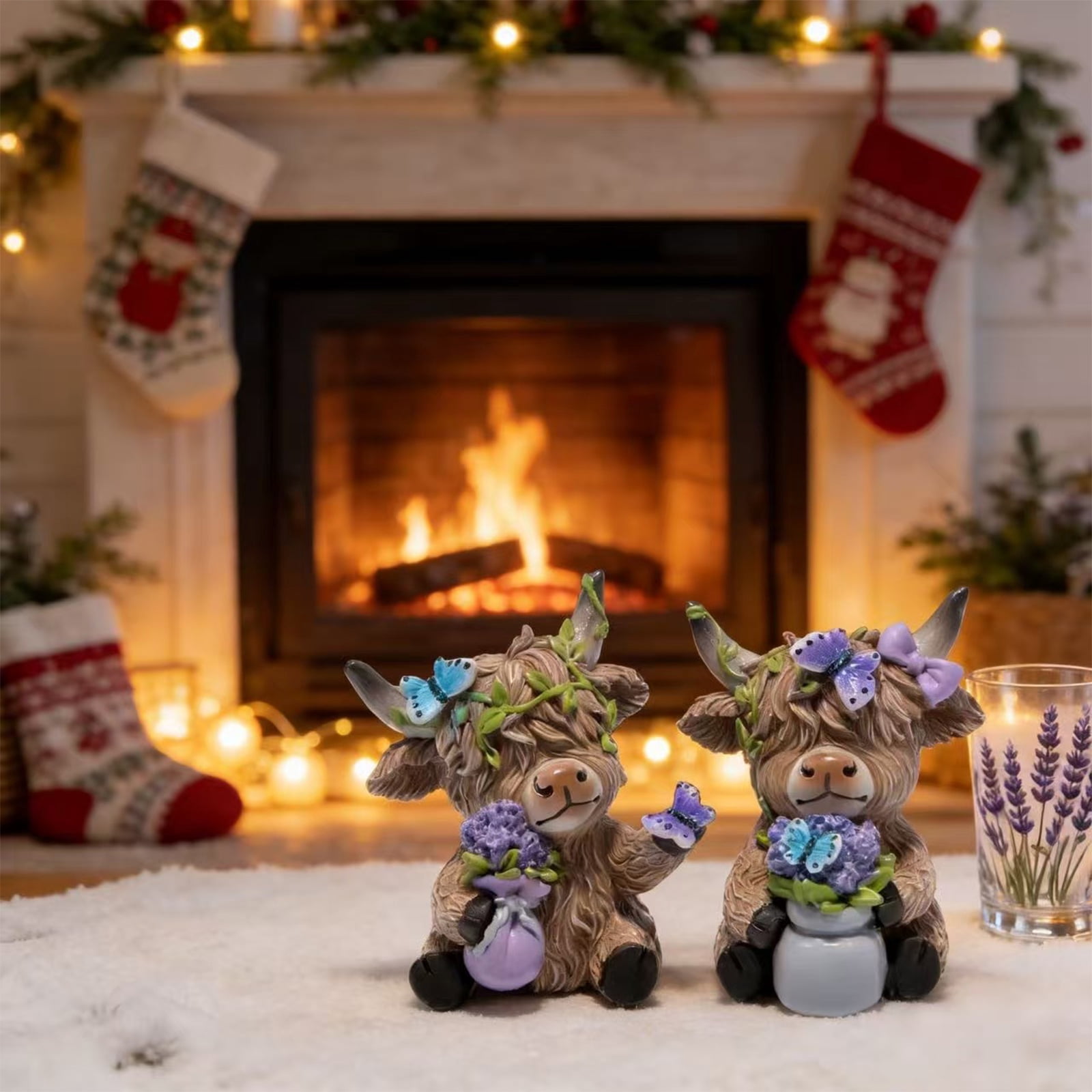 Lavender Calf Figurine Decor, Spring Garden Yard Sculpture Ornament, Home Desktop Display For Living Room Patio Balcony Decoration