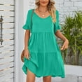 thumbnail image 2 of White Engagement Dresses For Women, Casual Summer V Neck Ruffle Short Sleeves Pleated Dress Loose Midi Graduation Dress Red Bridesmaid Women Dresses 2025 Dresses Short Dresses (L, Green) ZMTing, 2 of 5