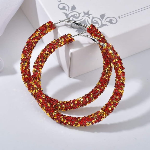 Bridal CZ Crystal Hoop Earrings Sparkling Rhinestone Large Round Loop Earrings Crystal Paved Wedding Prom Party Festival Jewelry for Women