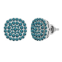 Dazzlingrock Collection Round Blue Diamond Triple Halo Cluster Screwback Stud Earrings for Women (0.95 ctw, Color Blue, Clarity I2-I3) in 10K White Gold