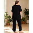 thumbnail image 5 of Homlouue Lounge Sets for Women Plus Size,2 Piece Outfit V-Neck Short Sleeve with Long Pants,Comfortable Ribbed Loungewear for Home or Outdoor(2XL,Black), 5 of 9
