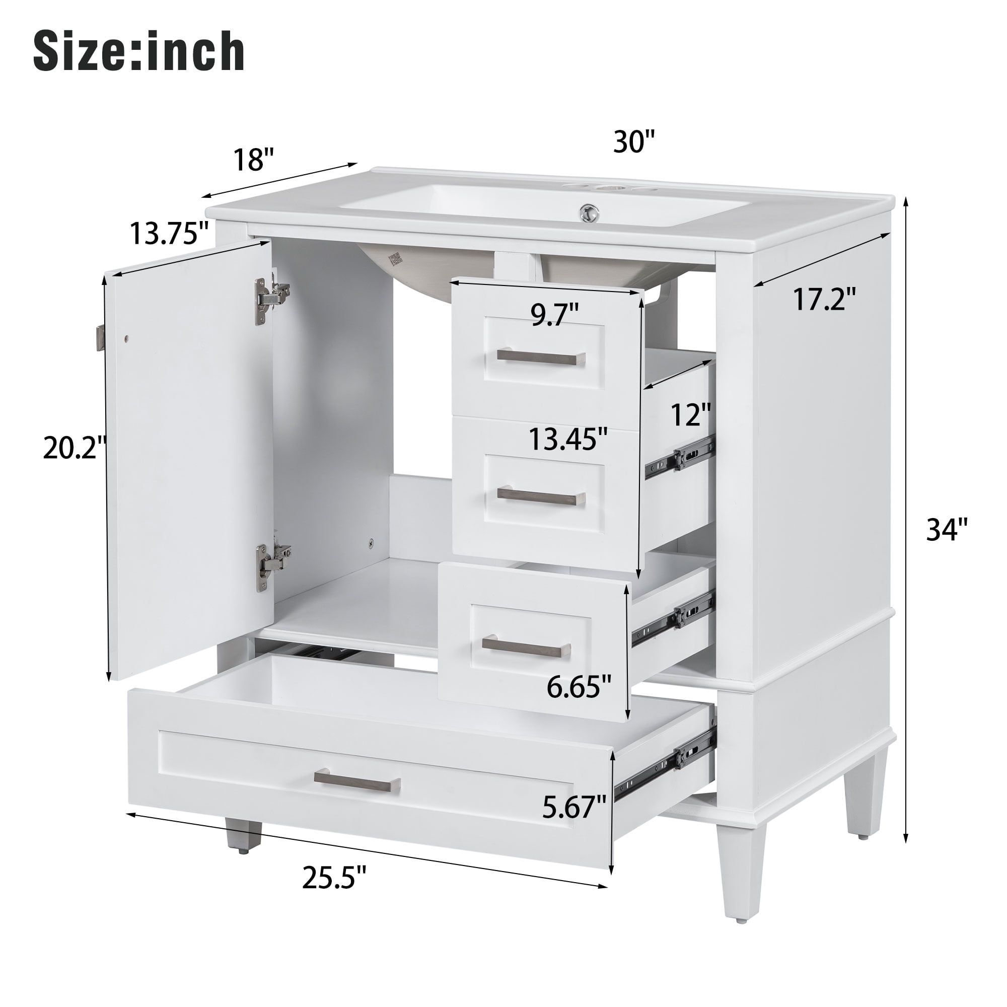 30" Bathroom Vanity Set with Sink, Holaki Modern Bathroom Cabinet with Soft Closing Door and 3 Drawers, Solid Wood Frame Bathroom Storage Cabinet, White