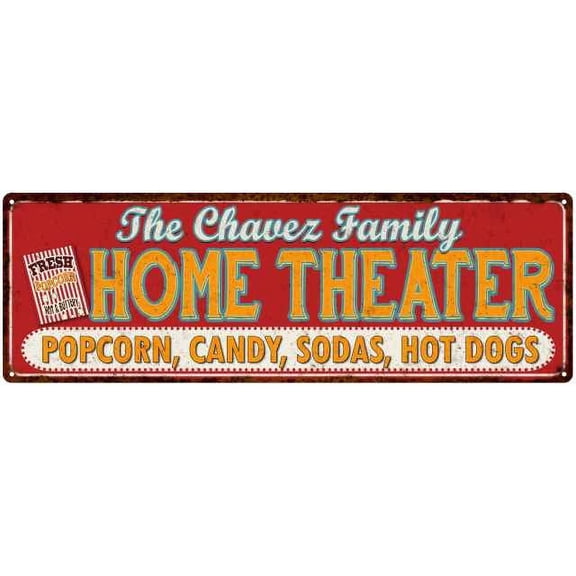 The CHAVEZ Family Home Theater Sign Gift 6x18 Metal Movies Decor 206180100118