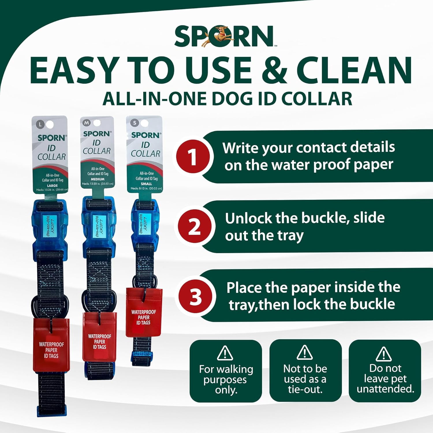 Sporn Dog ID Collar for Large Dogs, Black & Blue Dog Collar with 3 Pcs Prefolded Paper