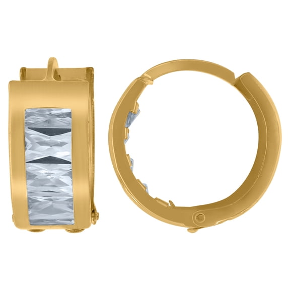 10k Yellow Gold Womens Princess-cut Cubic Zirconia Huggie Hoop Earrings 15x12.2mm Wide Hoop Earring for Women