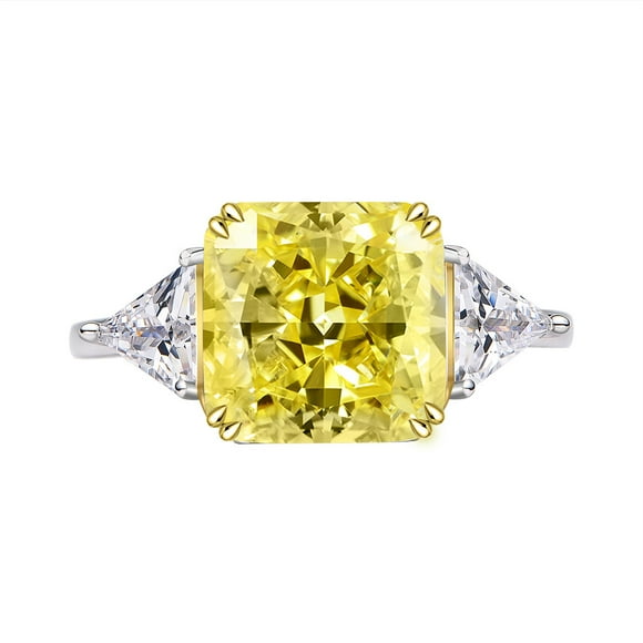 100% 925 Sterling Silver 8ct 10*10mm Citrine High Carbon Diamond Rings For Women Sparkling Wedding Fine Jewelry