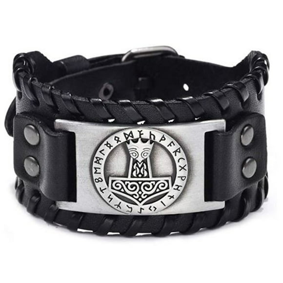 Pulsera de cuero MADIOLA Brazalete Vikingo Martillo de Thor ajustable para Hombre Mujer