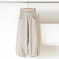 thumbnail image 3 of Miluxas Ladies' Trendy Wide Leg Lantern Pants with Pockets Solid Smoked High Waist Loose Fit Trousers Summer Outfits Boho Beach Wear Beige, 3 of 8