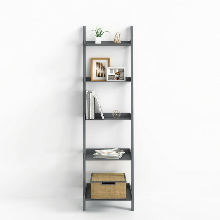 Ballucci 3-Tier Storage Ladder Shelf Bookcase, Wood Leaning Ladder Bookshelf, White