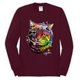 thumbnail image 2 of Wild Bobby, Cute Colorful Rainbow Cat Animal Lover Mens Long Sleeve Shirt, Maroon, X-Large, 2 of 3