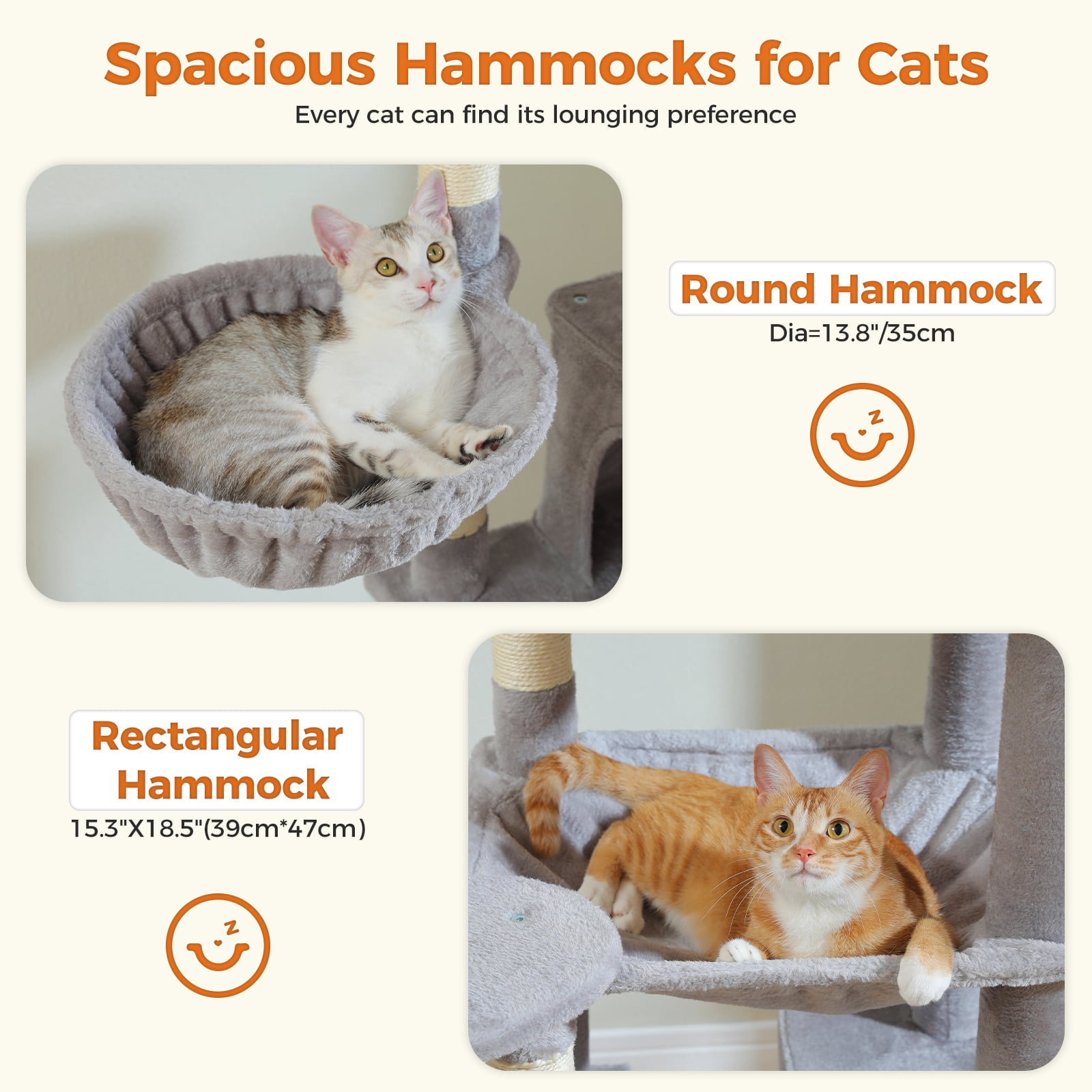 PEQULTI 69" Multi-Level Cat Tree Cat Tower for Indoor Pet with 5 Scratching Post & Hammock Gray