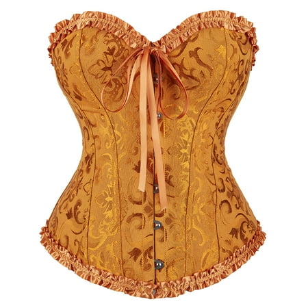 Corset Top Bustiers for Women Lace Up Ovebust Victorian Corset Plus Size Vintage Corsets Gold M