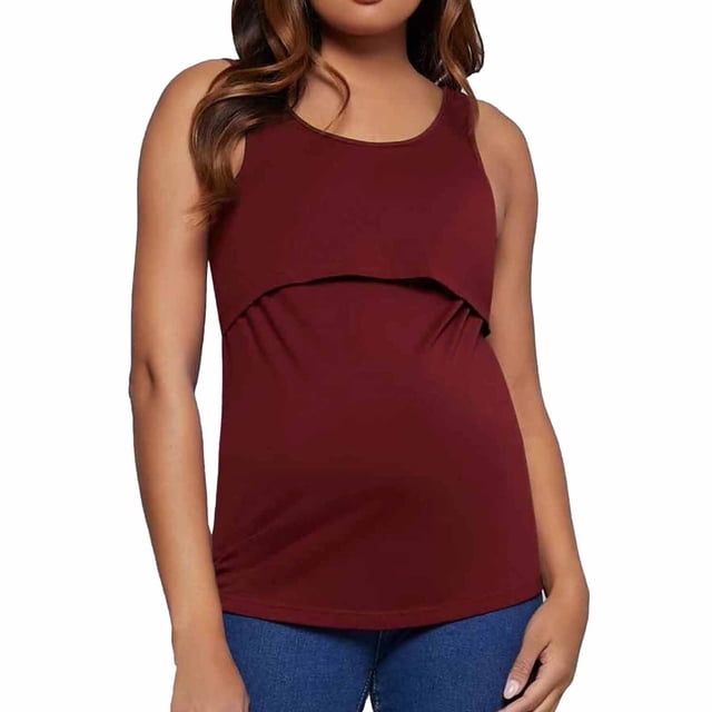 Tranfacy Chandails de Maternité, Débardeurs d'Allaitement pour Femmes, Camisole d'Allaitement Sans Manches à Col Rond, Camisole de Maternité de Couleur Unie