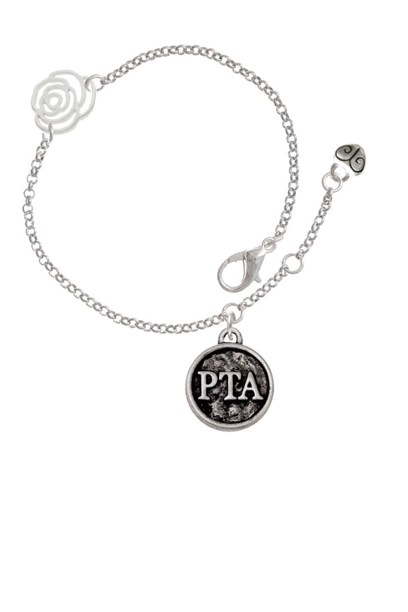 Silvertone Physical Therapist Caduceus Seal - PTA Silver-tone Rose Link Chain Bracelet, 6.25"+1.75" Extender