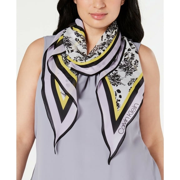 Calvin Klein Womens Bouquet Print Diamond Chiffon Scarf Bright Purple One Sz $44