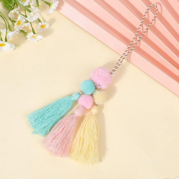 1Pc Tassel Bag Charm 262mm Mixed Color Polyester Layered Pendant Ball Chains Boho Taseel Charm Hanging Ornaments for Women Purse Bag Curtain Home Decoration