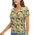 thumbnail image 2 of Wukai Lilies Flowers Casual V-Neck Graphic Tees for Women: Lightweight and Breathable Summer Tops with Stylish Design-Medium, 2 of 8