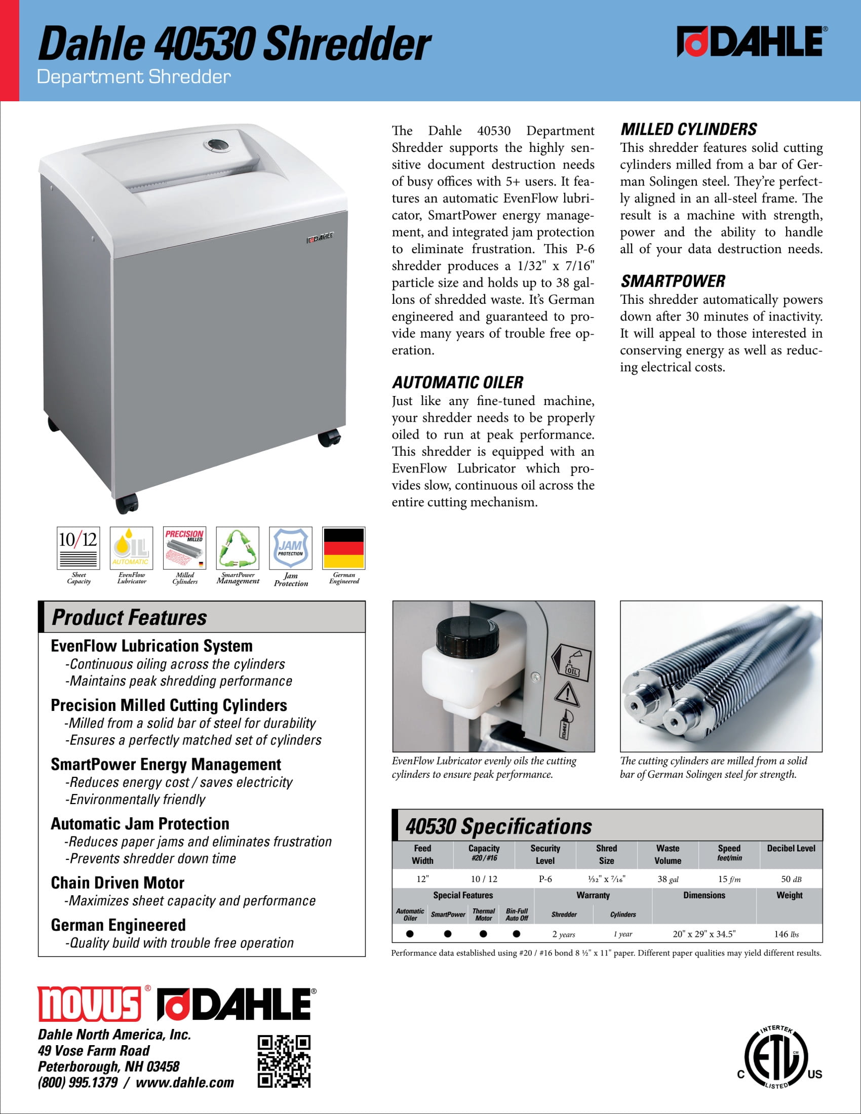 Dahle 40530 Paper Shredder w/Auto Oiler, German Engineered, Extreme Cross Cut, 10 Sheet Max, Level P-6