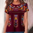 thumbnail image 2 of Nmnitkp Women's Mexican Shirts Crew Neck Casual Summer Blouse, Boho Print Peasant Tops Short Sleeve Shirts Casual Blouse Loose Tunics Blouses, 2 of 5