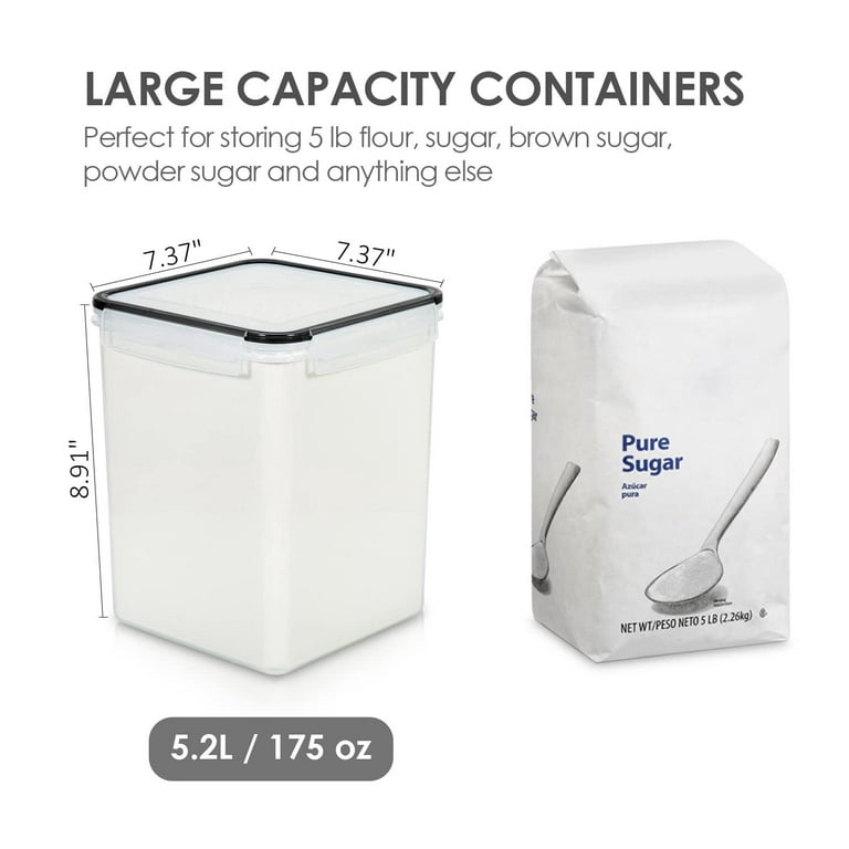 Large Food Storage Containers with Lids Airtight 5.2L /176Oz, for Flour,  Sugar