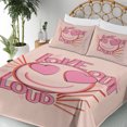 thumbnail image 3 of Emoji Sheet Set, Romantic and Funny Love Out Loud Phrase with Heart Ornaments and Stripes, Fitted & Flat Sheet with Pillowcase Bedding Accent 4 Pcs Set, King, Pastel Pink Champagne, by Ambesonne, 3 of 5