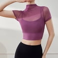 thumbnail image 5 of Tops de Yoga para Mujeres Malla Fija Almohadilla de Pecho Cuello Redondo 3/4 Manga Color Sólido, Desgaste Atlético Casual, Tops Deportivos para Mujeres, 5 of 5