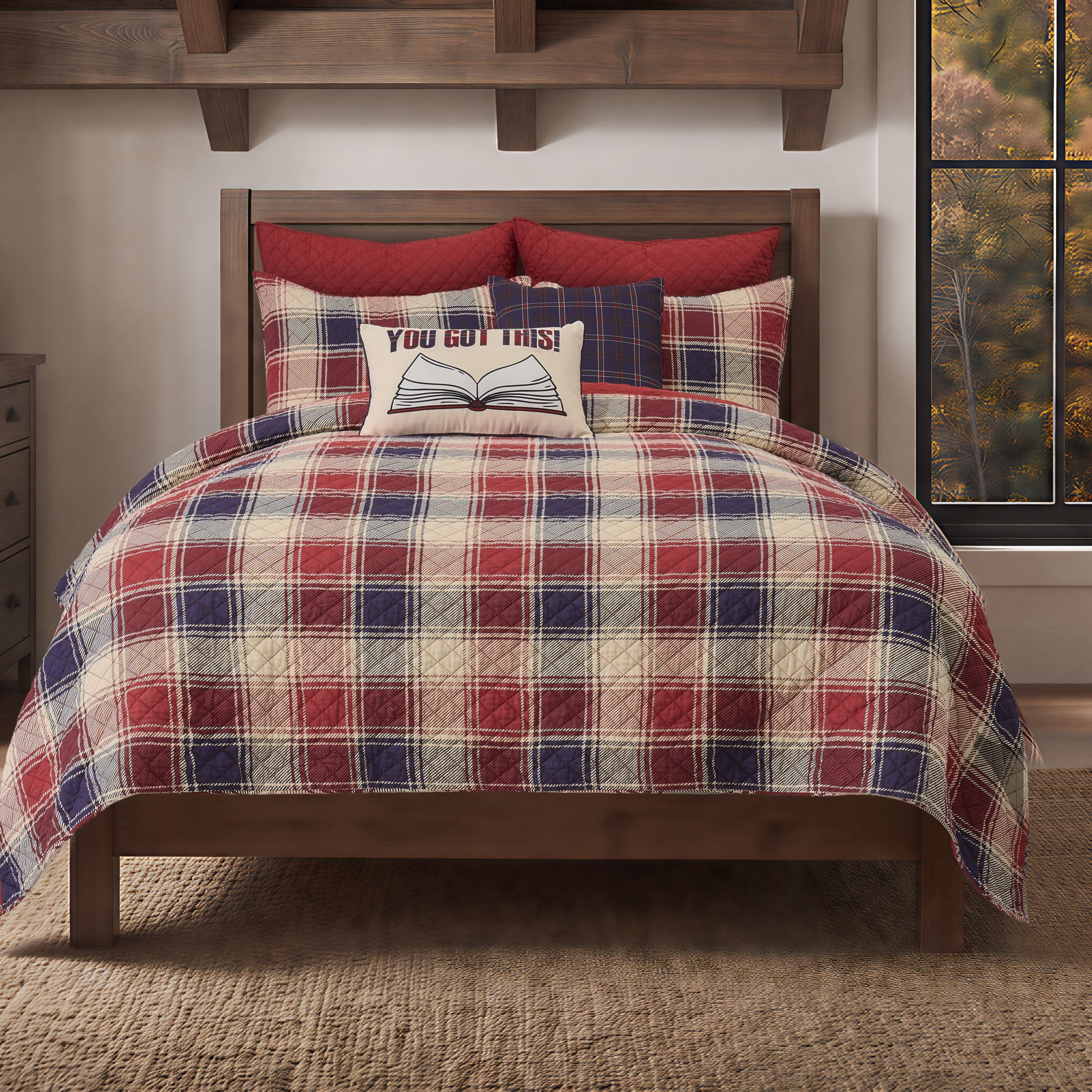 Greenland Home Nicholas Plaid Cotton Reversible Quilt Set, 3-Piece King, for Adults