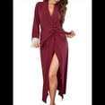 thumbnail image 2 of de Baño Larga de Punto para Mujer, con Cuello en V, Informal, para Estar en Casa Rojo Vino S, 2 of 9