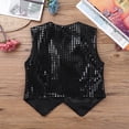 thumbnail image 6 of Doomiva Boys Girls Sequins Vest Hip Hop Jazz Modern Dance Top Waistcoat Jacket Performance Party Costume with Hat Black 9-10, 6 of 7