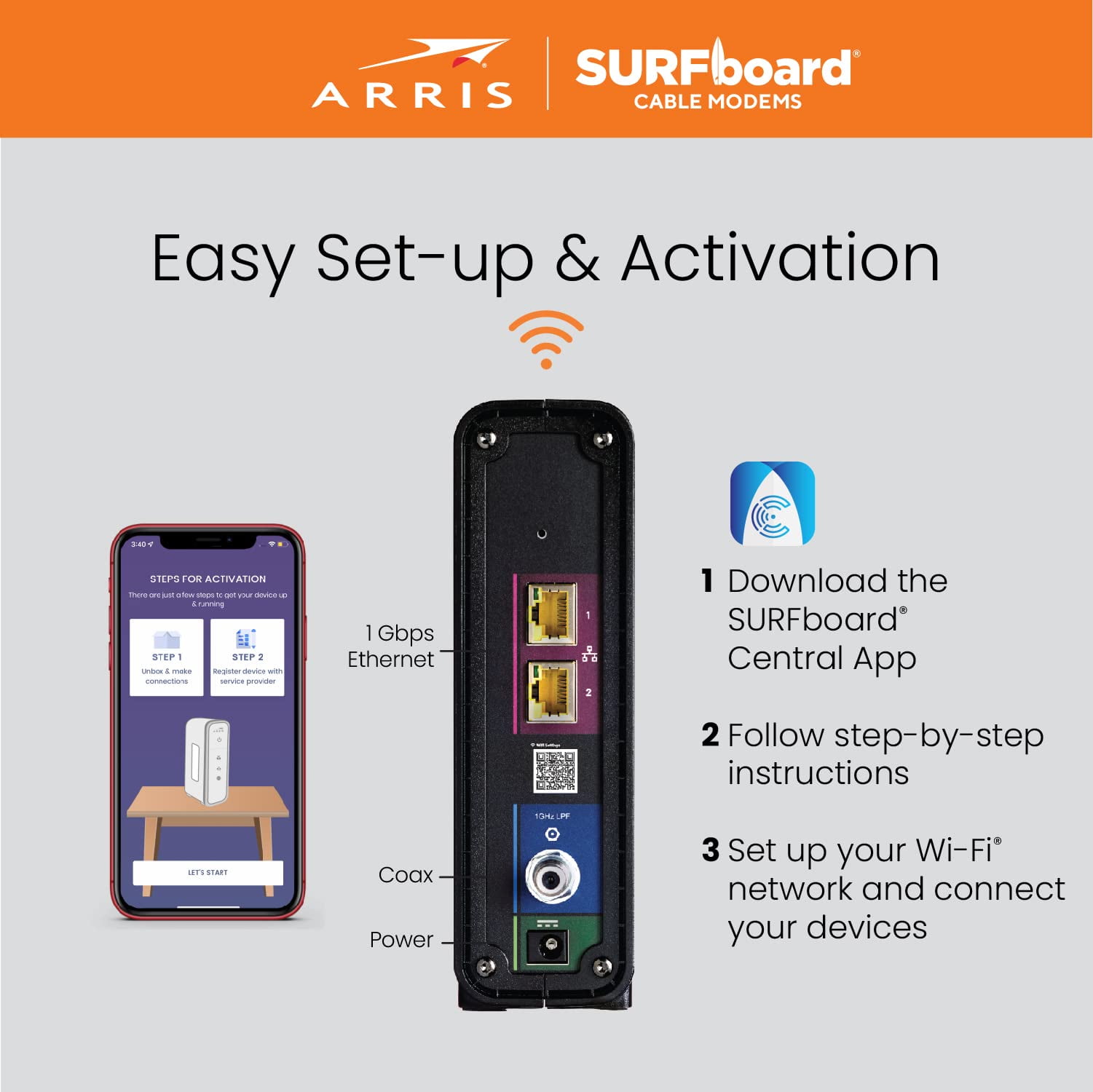 Arris SURFboard SBG10 - - wireless router - - cable mdm 2-port switch - 1GbE - Wi-Fi 5 - Dual Band