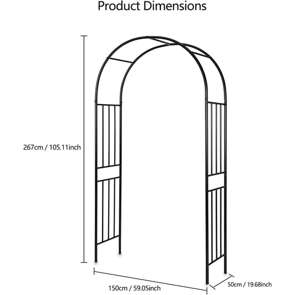 Acekid Metal Garden Arch Arbor Trellis - Weather-Resistant Garden Archway for Climbing Plants, Black