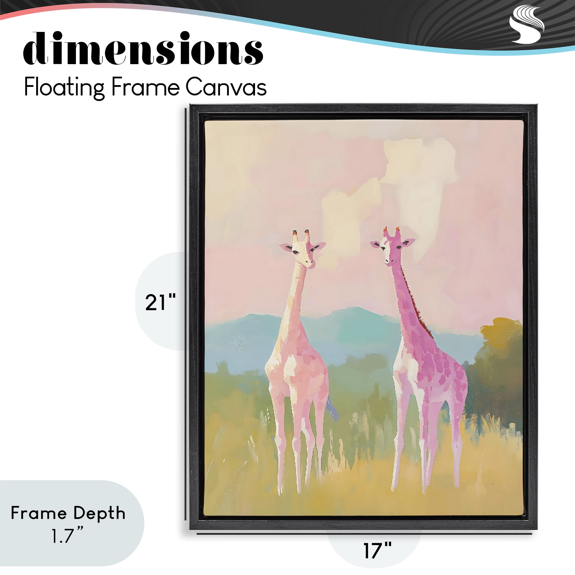 Stupell Industries Pink Giraffes on Savanna Black Framed Floater Canvas Wall Art, design by The Prints Vibe