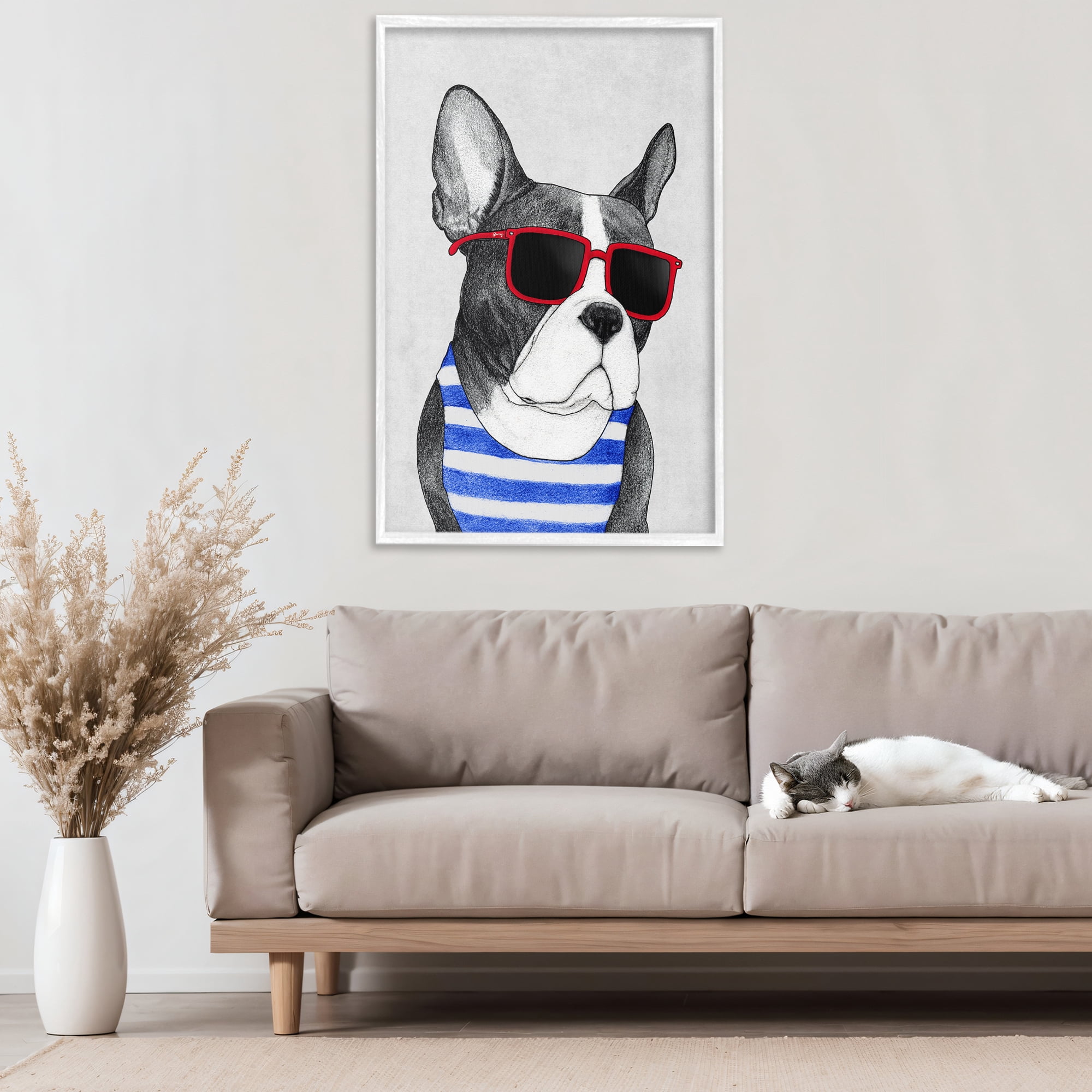 Stupell Industries Frenchie Summer Style White Framed Giclee Art, design by Barruff