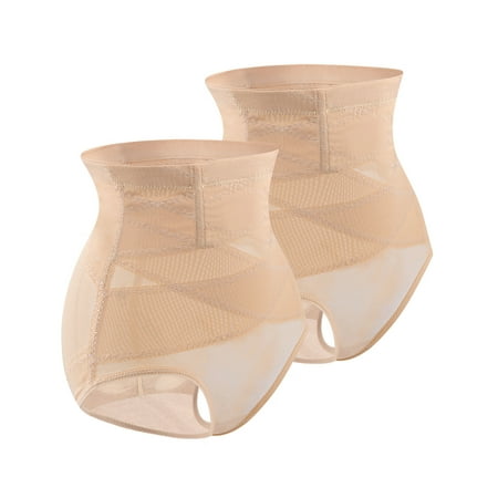 Double Tummy Control Panty Waist Trainer Body Shaper High Waisted Shapewear for Women 2 PC Nude XL