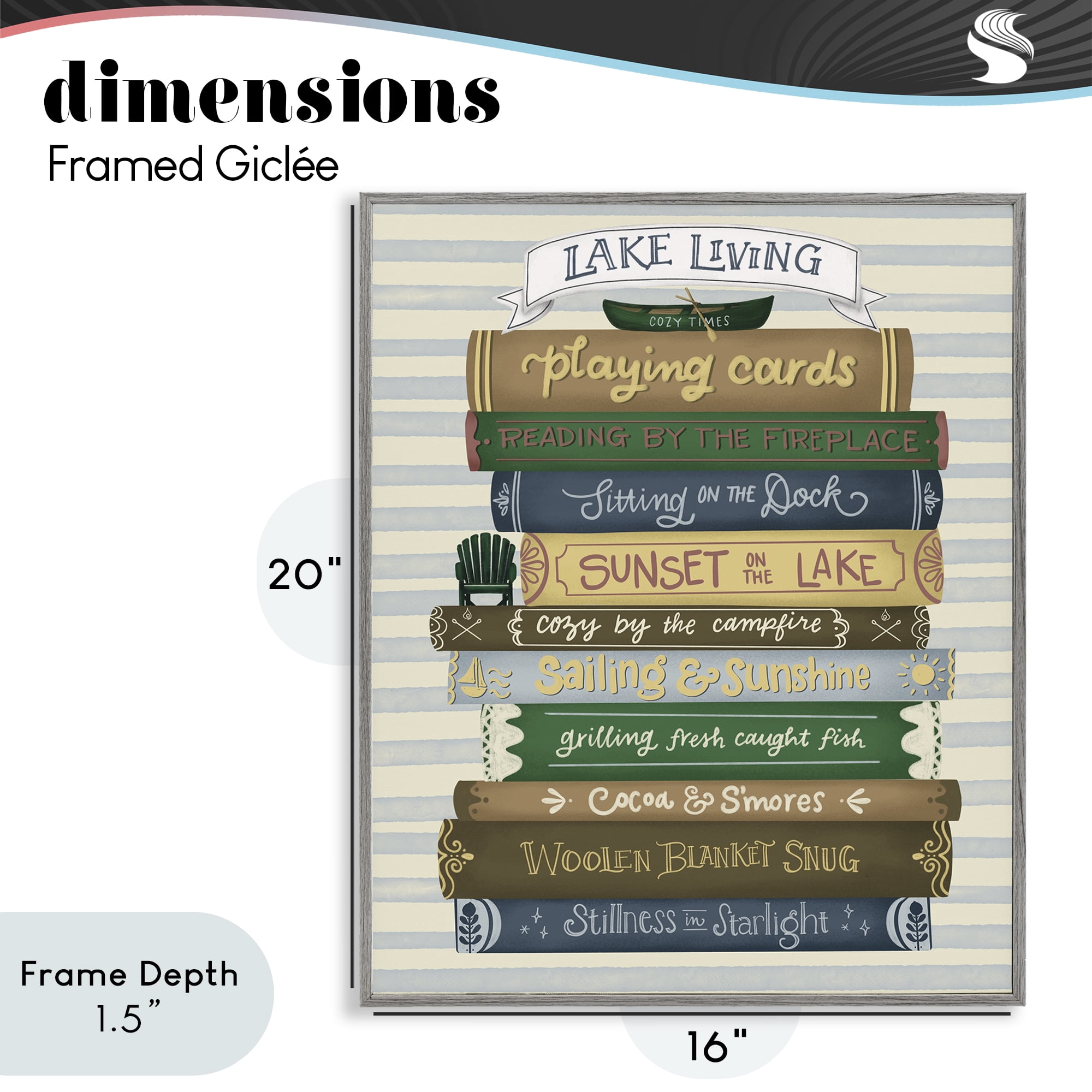 Stupell Industries Lake Living Book Stack Gray Framed Giclee Art, design by Giao Williams