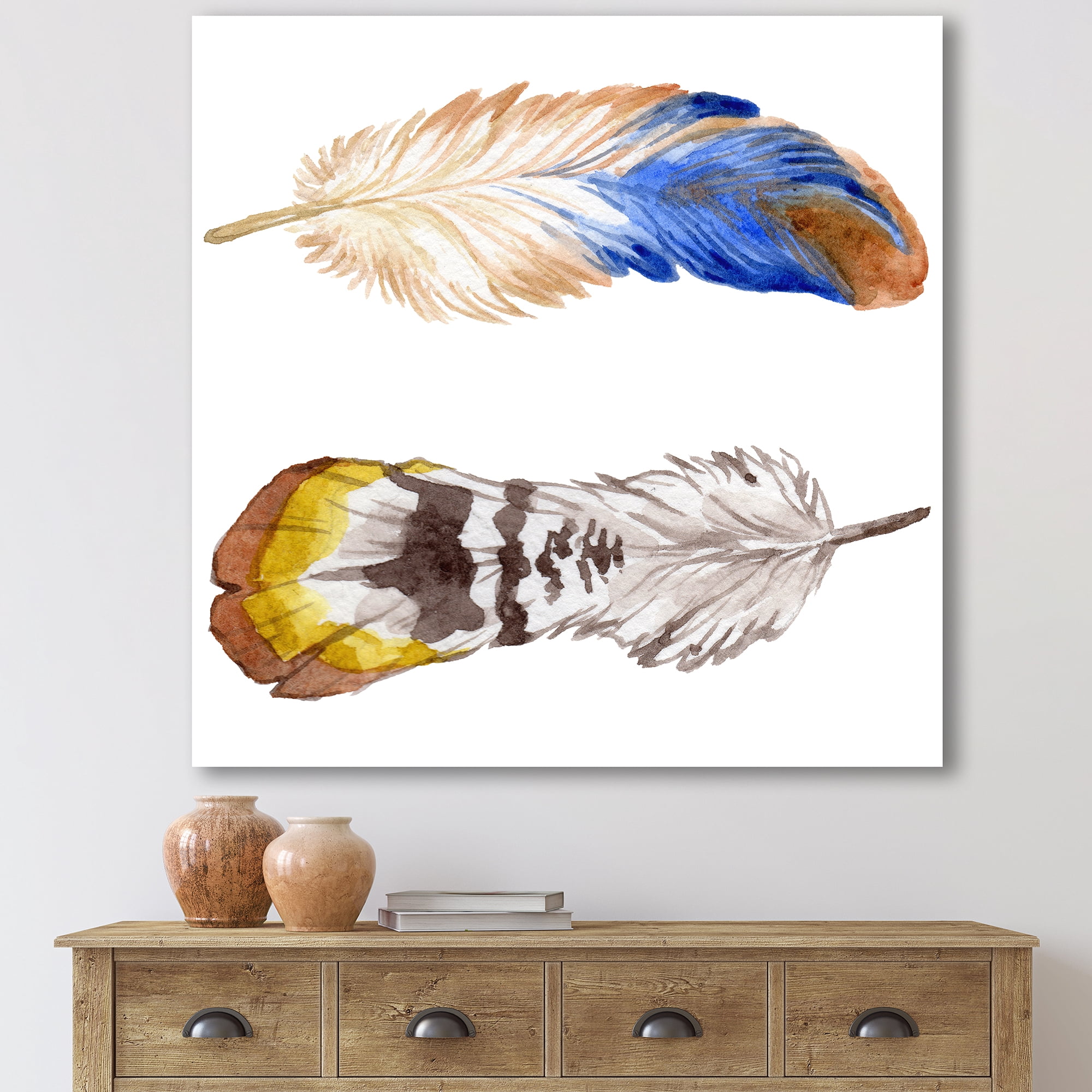 Designart ' Colourful Boho Art Feather Set III ' Bohemian & Eclectic Canvas Wall Art Print
